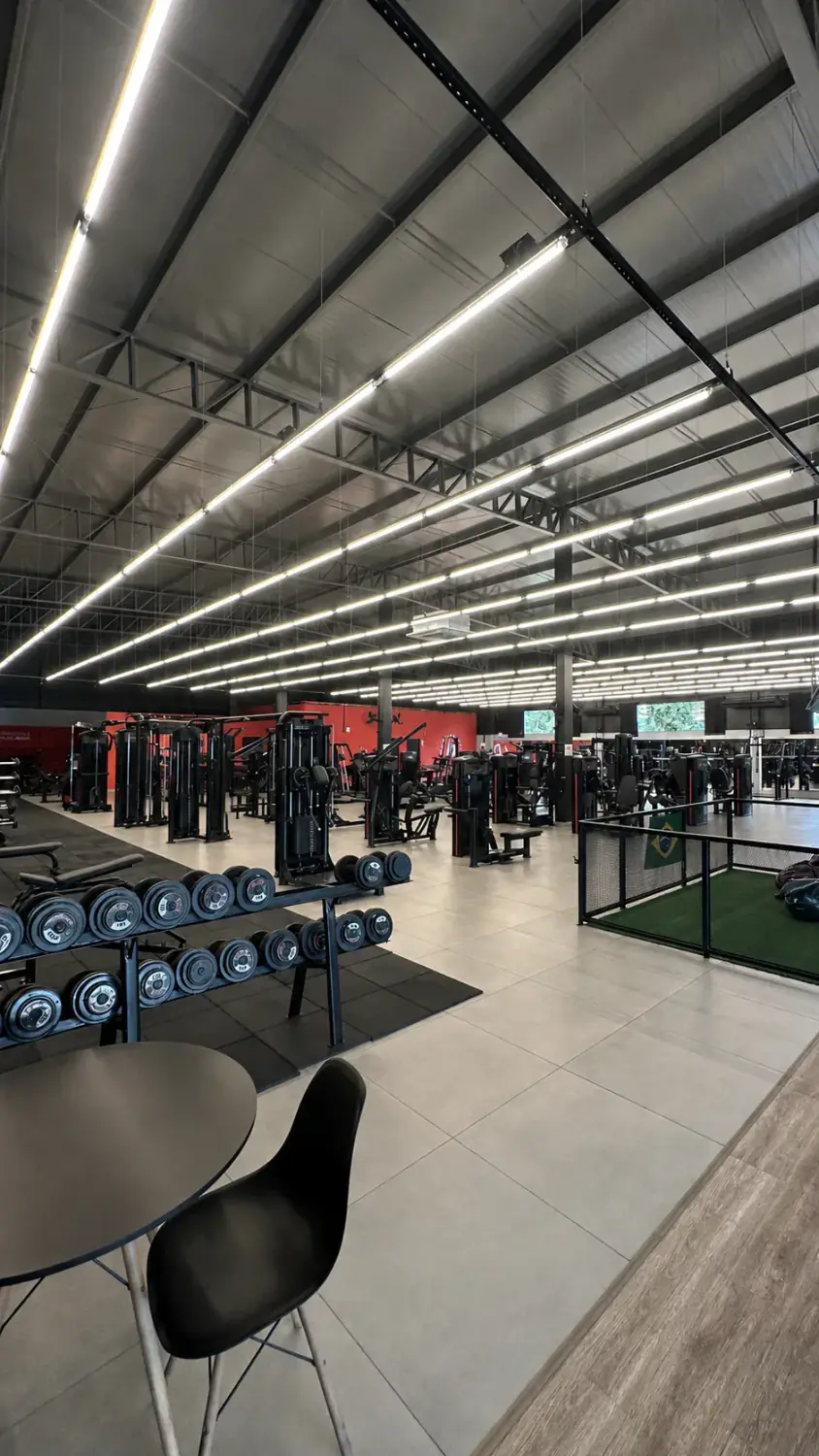 Área ampla de musculação da D'Fitness
